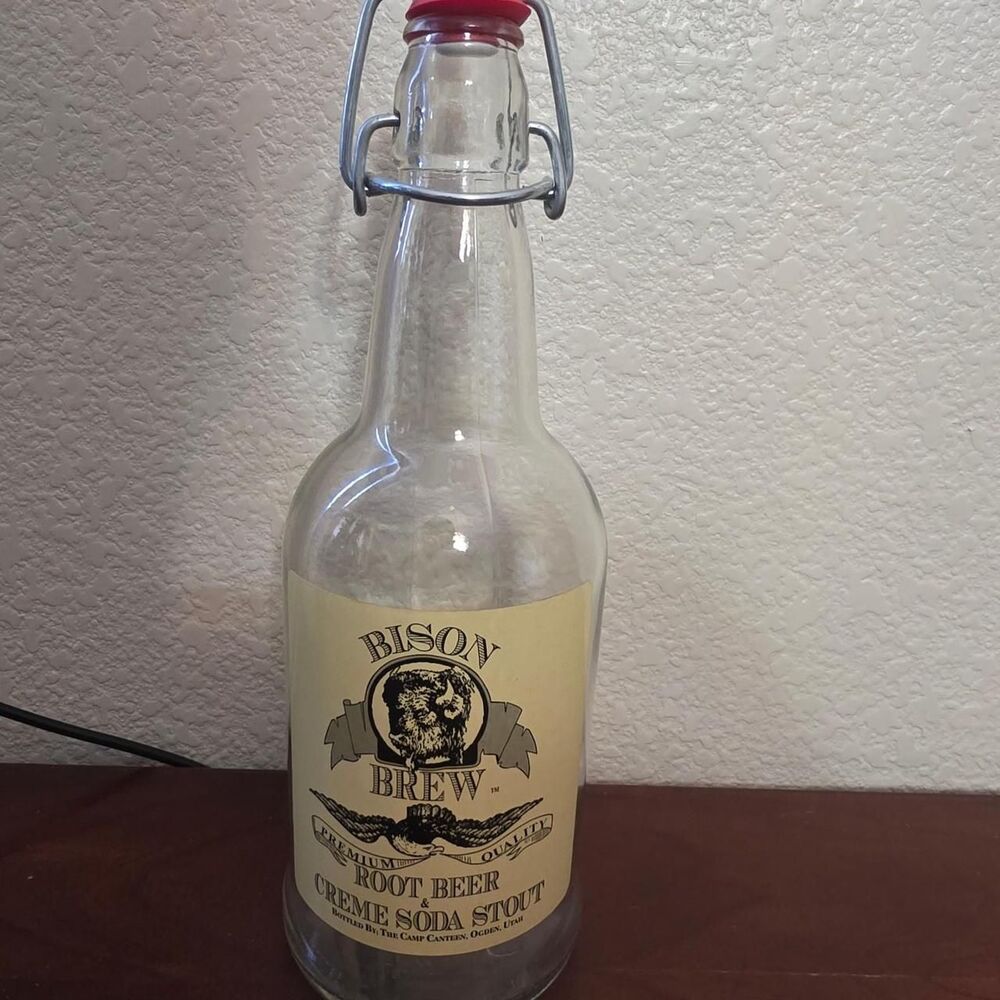 Small Clear Bison Brew Renaissance Fair root beer bottle